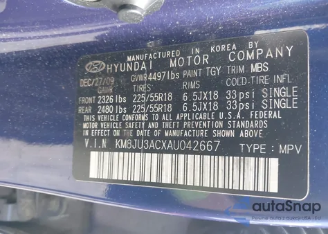 2010 Hyundai Tucson Limited from USA, damaged, VIN KM8JU3ACXAU042667